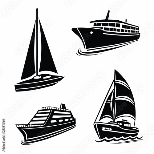 Sea Voyage Icons Ship and Boat Vector Set