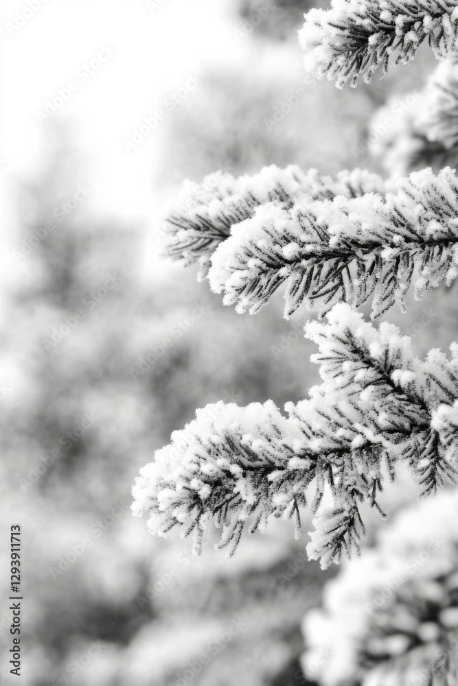 Snow covered evergreen branches create a winter landscape setting Snow covered evergreen branches create a winter landscape setting