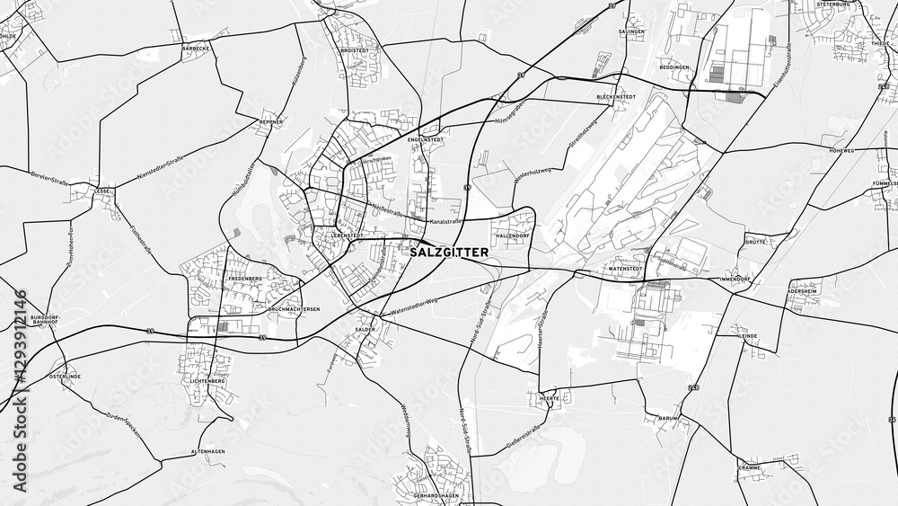 Minimalist Salzgitter Street Map with Labels and Neighborhoods Minimalist Salzgitter Street Map with Labels and Neighborhoods