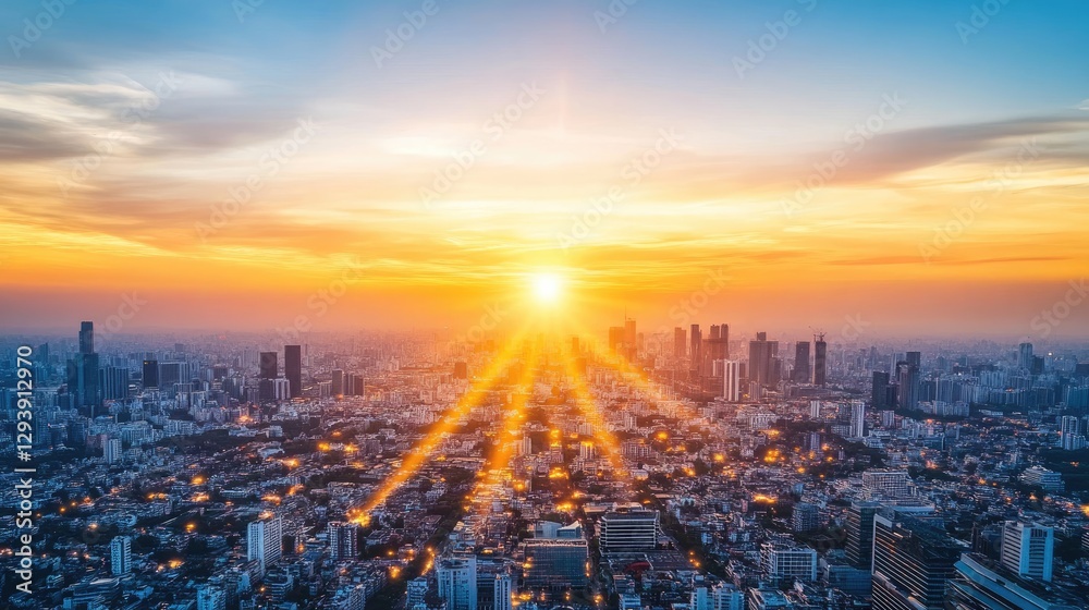 Fototapeta premium A glowing energy storage grid connected to a smart city infrastructure.