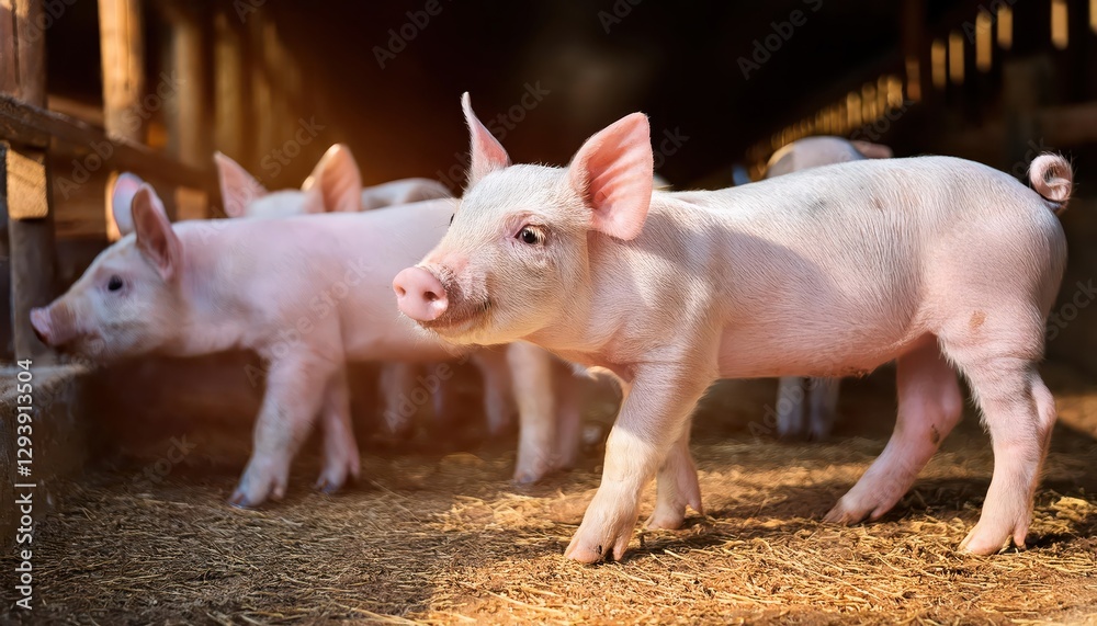 Thai Farmyard Intimate Gathering of Piglets amidst a Lush Indoor Setting, Radiating Warmth and Happiness within a Rustic Environment Thai Farmyard Intimate Gathering of Piglets amidst a Lush Indoor Setting, Radiating Warmth and Happiness within a Rustic Environment
