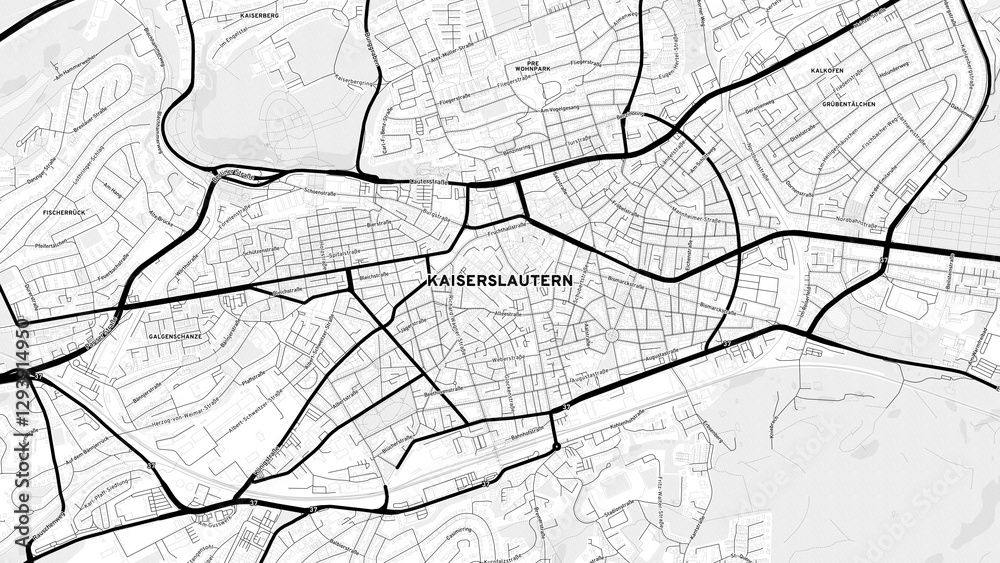 Obraz premium Minimalist Kaiserslautern Street Map with Labels and Neighborhoods