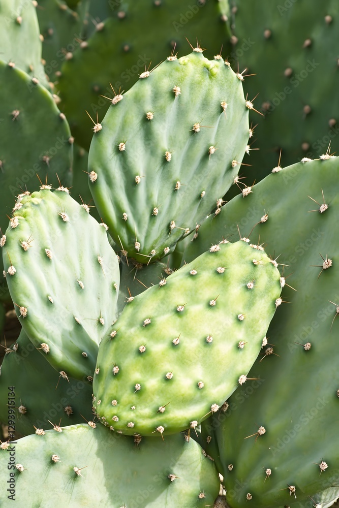 Closeup View of Prickly Pear Cactus Pads Green Desert Plant Closeup View of Prickly Pear Cactus Pads Green Desert Plant