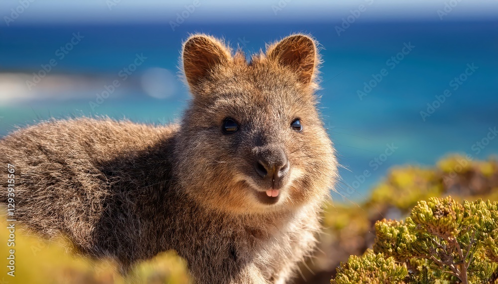Smiling Quokka on Rottnest Island A Charming Wildlife Encounter in Western Australias CrystalClear Waters, Showcasing a Joyful Mammal in Its Natural Habitat Against the Backdrop of a Bright and Smiling Quokka on Rottnest Island A Charming Wildlife Encounter in Western Australias CrystalClear Waters, Showcasing a Joyful Mammal in Its Natural Habitat Against the Backdrop of a Bright and