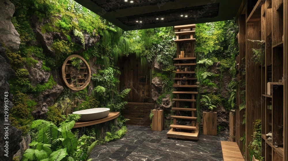 Obraz premium A nature-inspired home with wooden textures and sustainable decor.