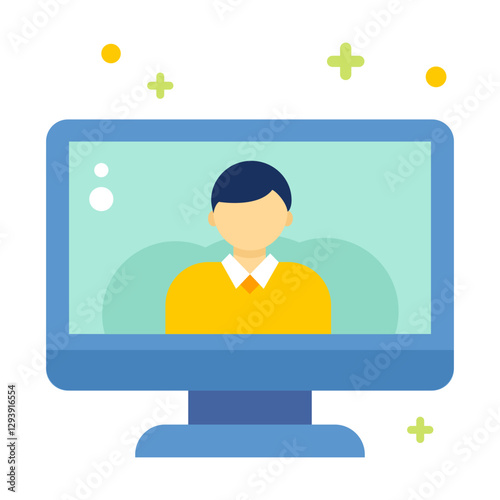 Online work, education, webcam communication icons illustrations. Human symbol on a computer monitor screen. 