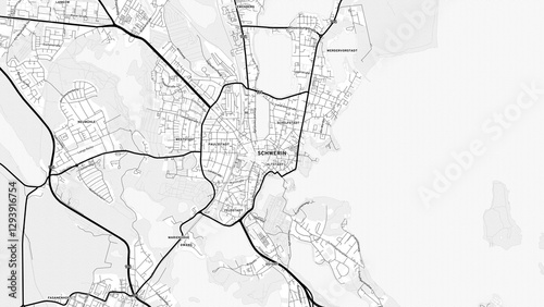 Minimalist Schwerin Street Map with Labels and Neighborhoods