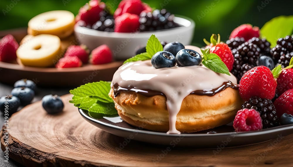 Delicious Donut with Fresh Berries and Glaze Delicious Donut with Fresh Berries and Glaze