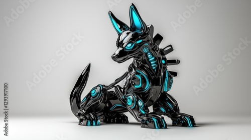A Futuristic Cybernetic Canine Sitting Upon a White Surface