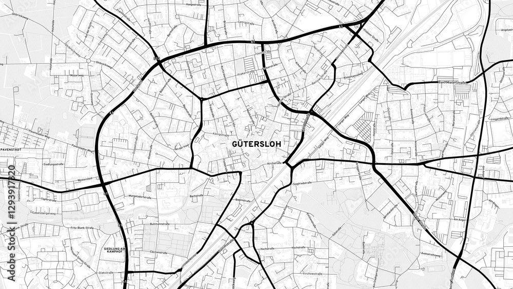 Fototapeta premium Minimalist Gutersloh Street Map with Labels and Neighborhoods