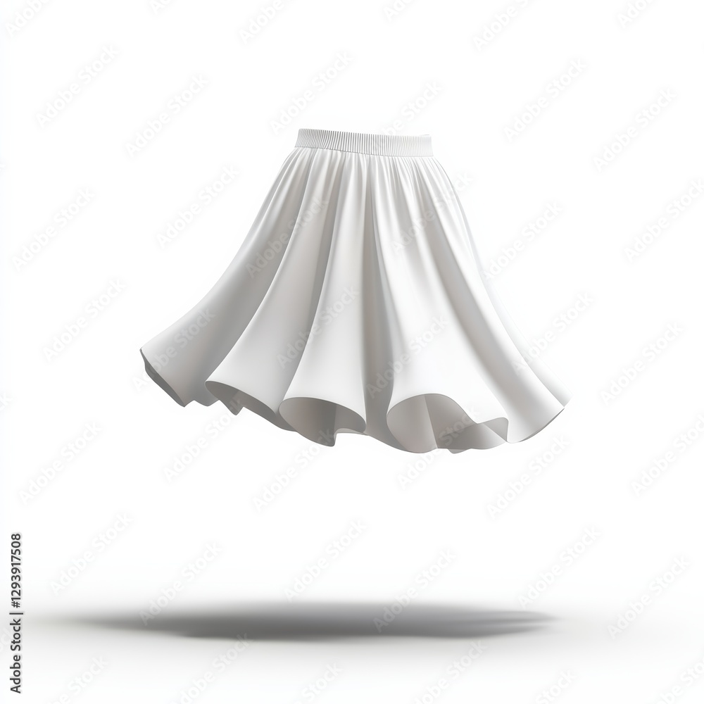 Floating White Skirt in Mid Air with Soft 3D Design Elements