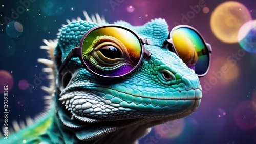 Chameleon with Stylish Glasses on Vibrant Background
