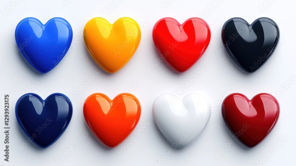A row of hearts in different colors, including blue, yellow, red, and black. The hearts are arranged in a row, with the blue heart on the left and the black heart on the right A row of hearts in different colors, including blue, yellow, red, and black. The hearts are arranged in a row, with the blue heart on the left and the black heart on the right