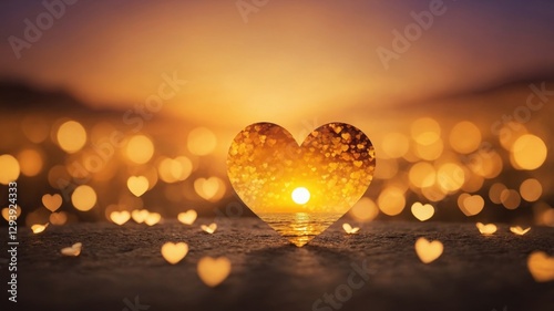 Glittery Heart Decorations on Festive Valentine's Day Background