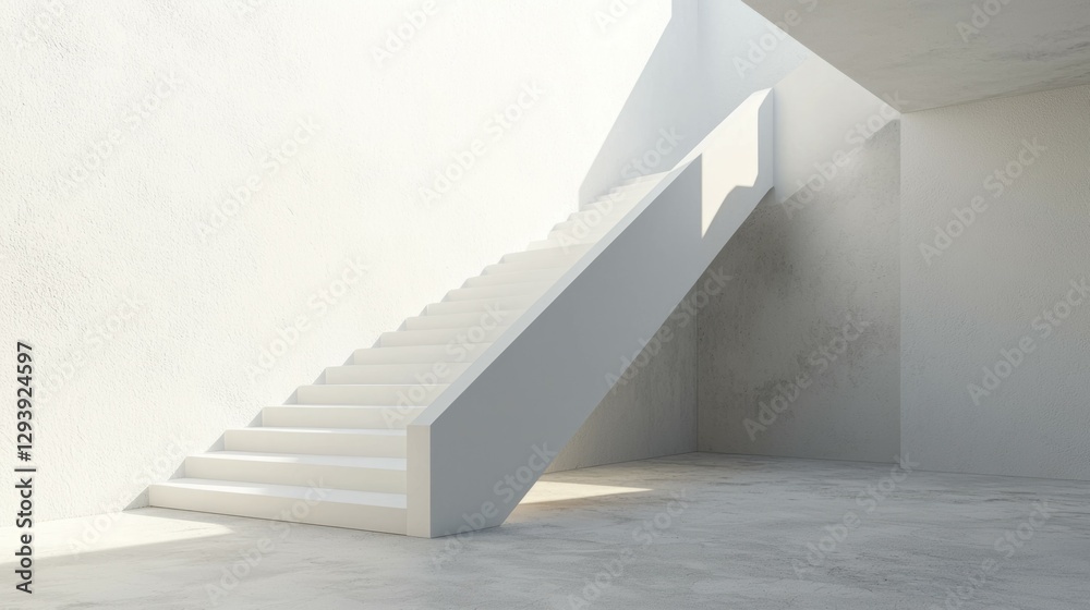 Fototapeta premium Modern Minimalist White Staircase in Bright Interior Space