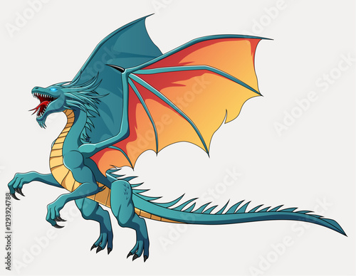 Vector illustration of a dragon isolated on white background. Cartoon style.