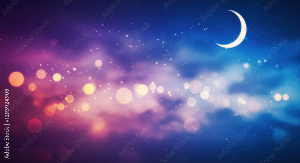 Fototapeta premium Abstract representation of a night sky with softly glowing stars and a crescent moon