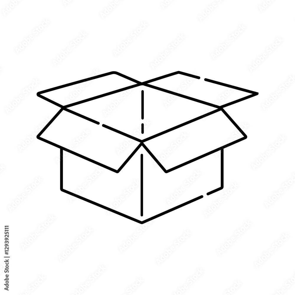 Open Cardboard Box Icon with Minimalist Outline Open Cardboard Box Icon with Minimalist Outline