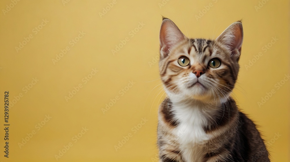 Fototapeta premium Cute Cat Banner on Yellow Background