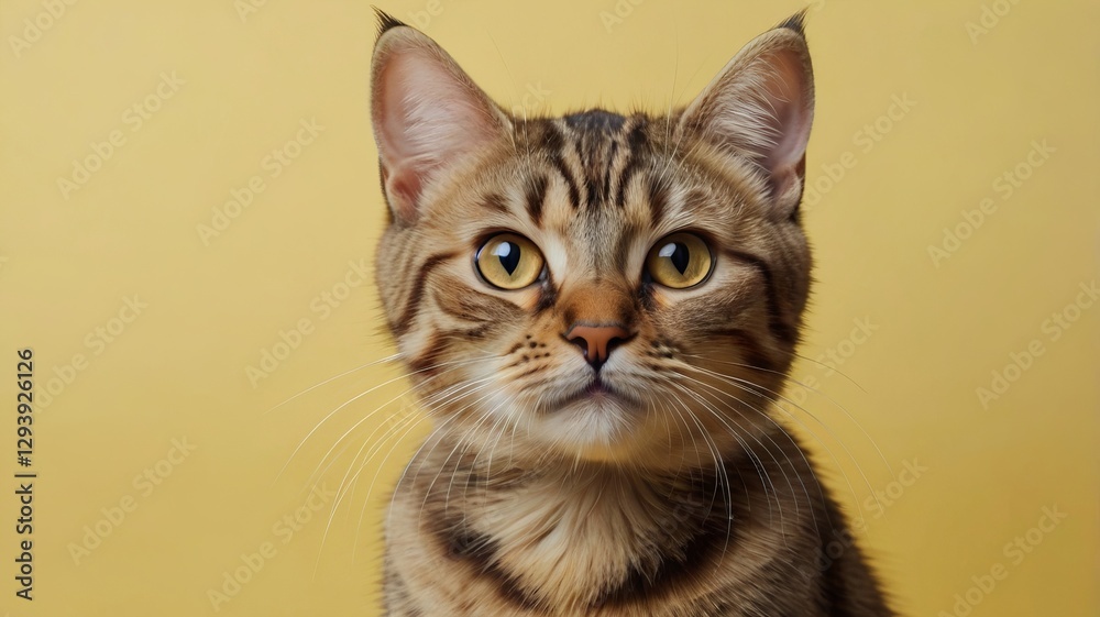 Obraz premium Cute Cat Banner on Yellow Background