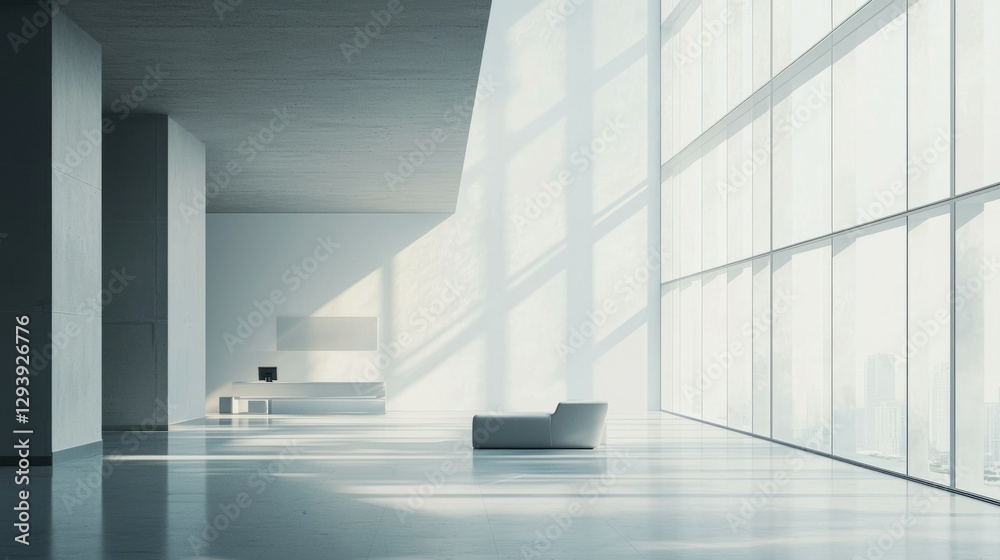 Fototapeta premium Modern Minimalist Interior Design with Large Windows and Sunlight