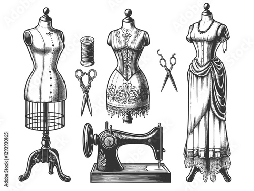 Sewing and Dressmaking Tools vector illustration