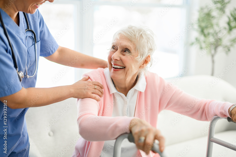 Obraz premium portrait of a young nurse doctor with a senior patient at home during a consultation