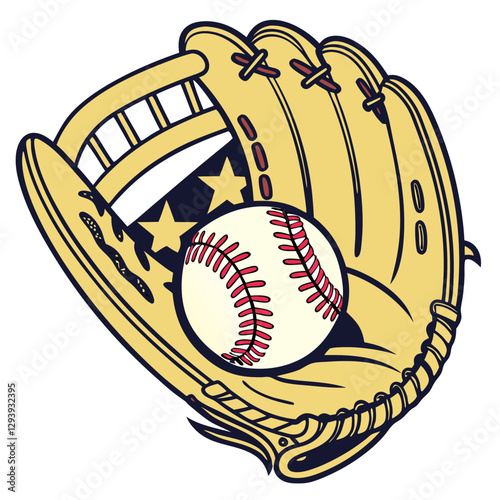 Golden Baseball Glove and Ball Representing American Sports. Perfect for: Independence Day, World Series, National Baseball Day, sports history events, American culture celebrations
