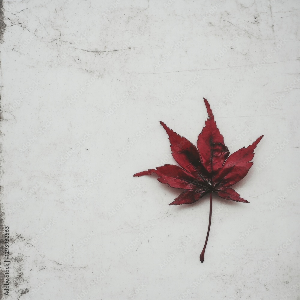 Bright red maple leaf on a light marble surface in autumn Bright red maple leaf on a light marble surface in autumn