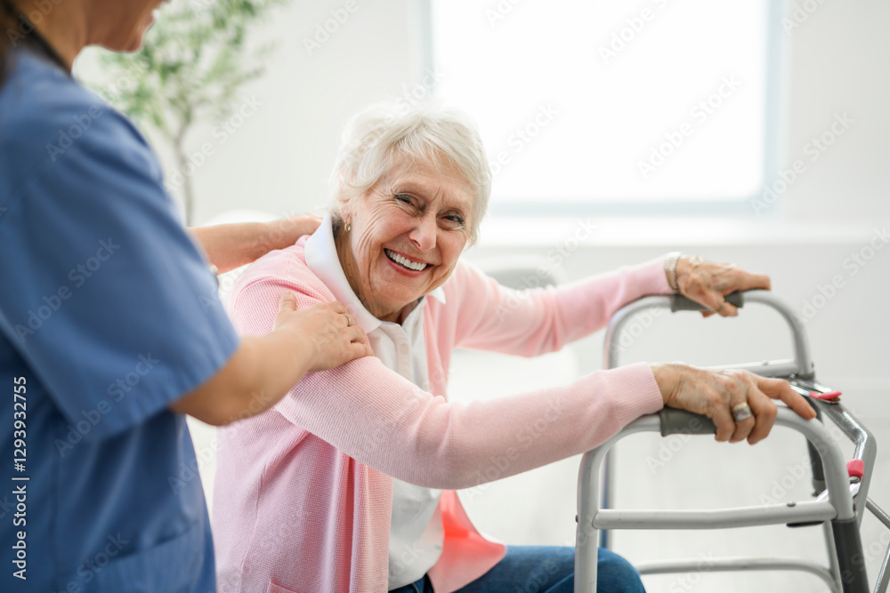 Fototapeta premium portrait of a young nurse doctor with a senior patient at home during a consultation