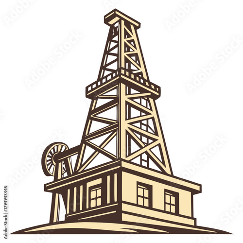 Golden Oil Drilling Rig Representing Energy and Industry Growth. Perfect for: Energy expos, industrial fairs, historical exhibitions, economic forums, business conferences