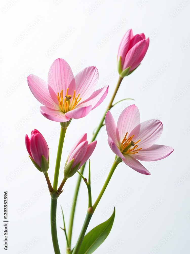 Delicate Spring Flowers Bloom Against A Clean And Crisp White Background Filling It With Vibrant Color And Texture. Delicate Spring Flowers Bloom Against A Clean And Crisp White Background Filling It With Vibrant Color And Texture.