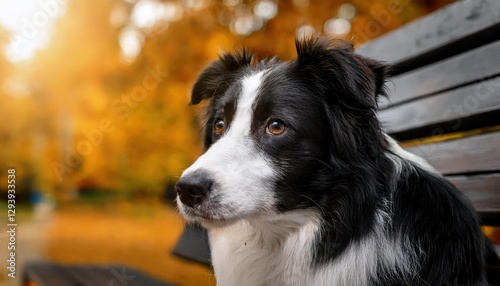 Autumnhued Park Mood A Melancholic Border Collies Gaze, Capturing the Solitude and Serenity of Nature in Crisp Fall Tones. photo