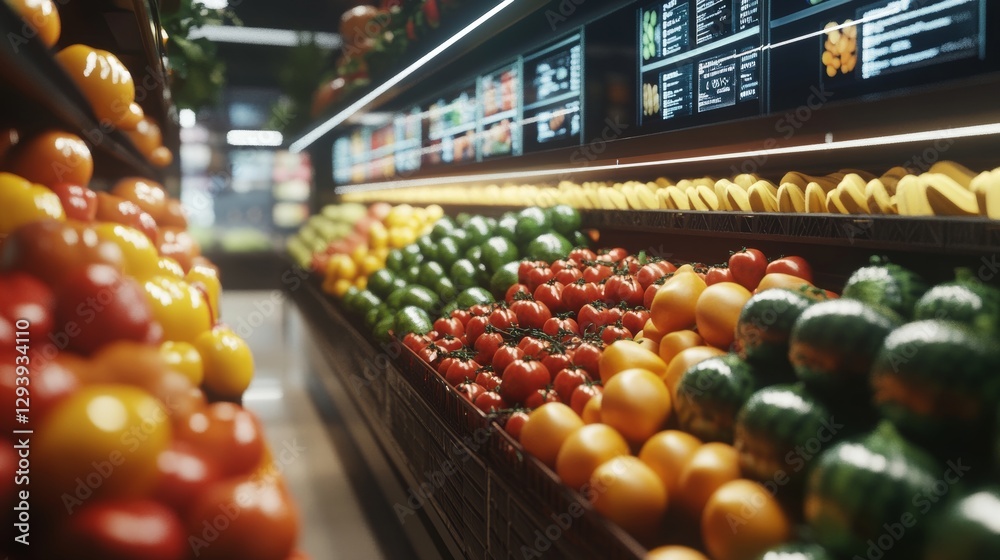 Fresh Organic Produce Display in a Modern Supermarket With Vibrant Colors Fresh Organic Produce Display in a Modern Supermarket With Vibrant Colors