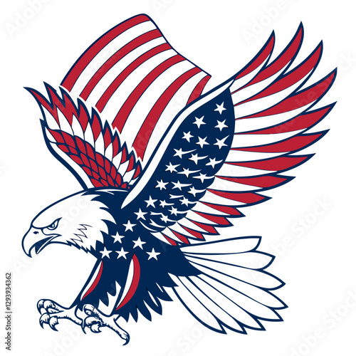 Patriotic Eagle with USA Flag - Emblem and T-Shirt Design. Perfect for: Independence Day, patriotic merchandise, military insignia, sports branding, fashion design