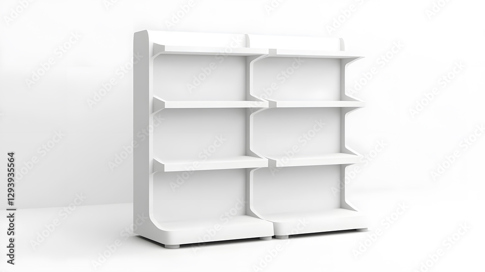 3d White Empty Product Display For Supermarket Mockup on white backdrop 3d White Empty Product Display For Supermarket Mockup on white backdrop
