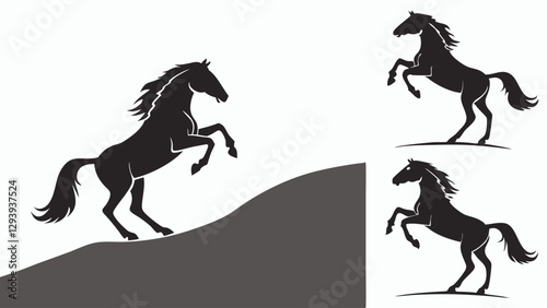 The black silhouette of a horse on a white background Fighting