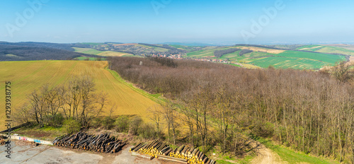 View from lookout tower on Nedamov hill above Boleradice village in Czech republic photo