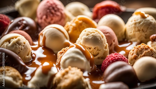 A Delightful Dessert with Ice Cream, Caramel, and Chocolate