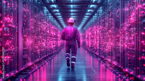 Wallpaper Mural combustion risk escape Worker in High-Tech Power Plant with Neon Lights Torontodigital.ca