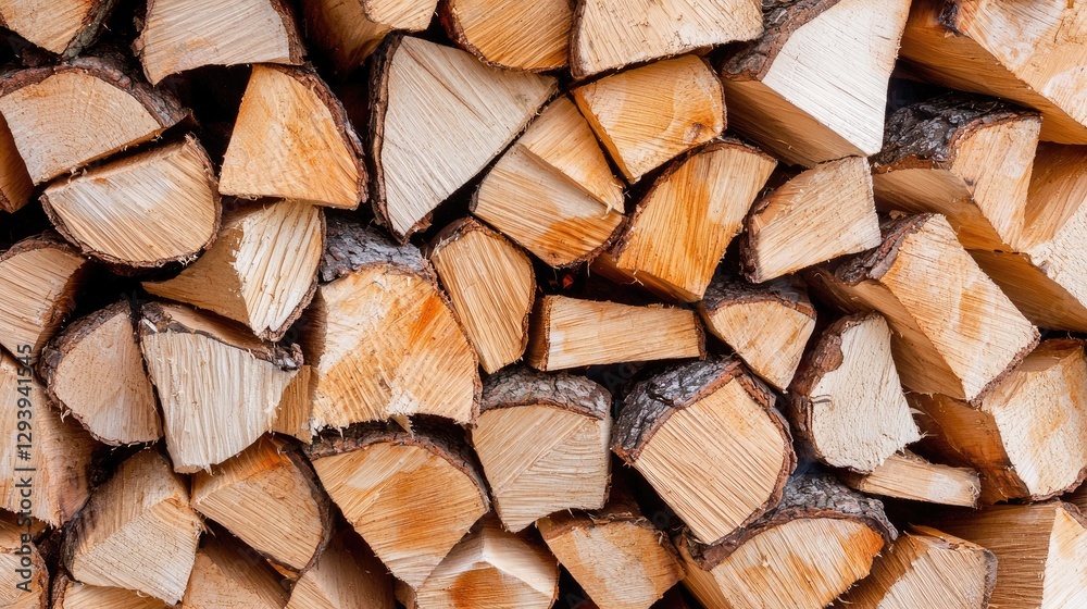 Stacked birch firewood for winter warmth Stacked birch firewood for winter warmth