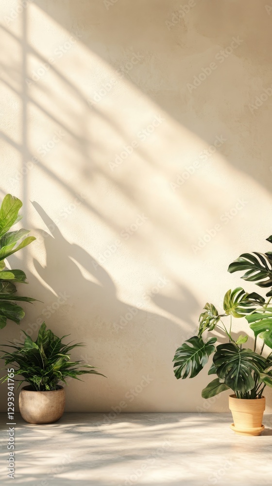 Serene Indoor Garden Scene: Sunlight and Plants Serene Indoor Garden Scene: Sunlight and Plants