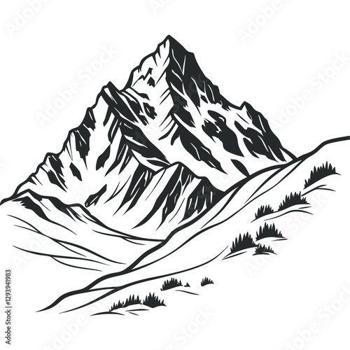 Elegant Black Line Art Mountain Vector