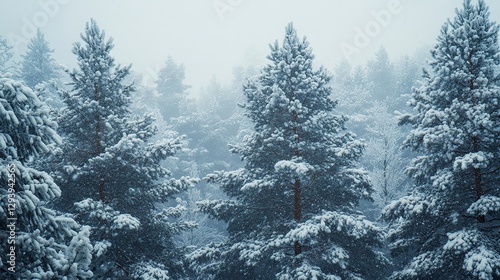 Pine trees covered in snow