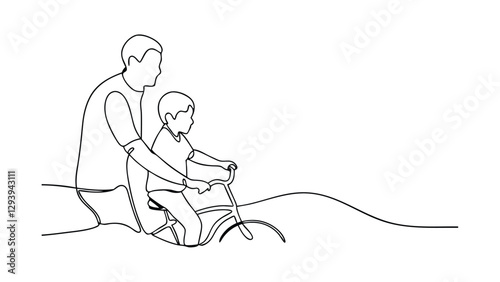 Father and Son Line Art Learning to Ride a Bike