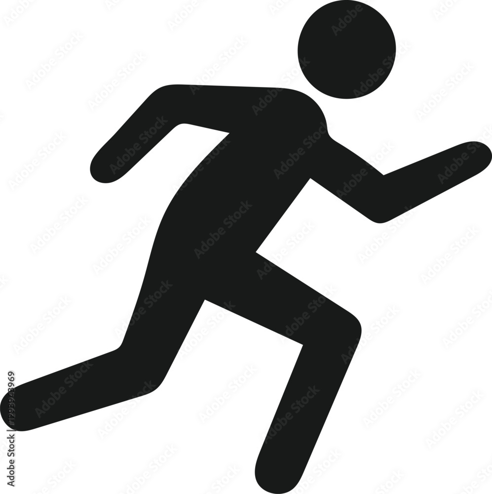 A clean, stylized black silhouette of a person in a dynamic running pose against a plain white background. A clean, stylized black silhouette of a person in a dynamic running pose against a plain white background.