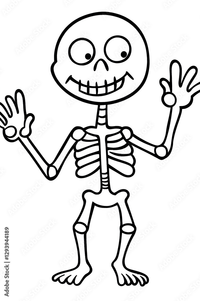 Cartoon Skeleton Waving Halloween Illustration with Cute Smiling Skull Cartoon Skeleton Waving Halloween Illustration with Cute Smiling Skull