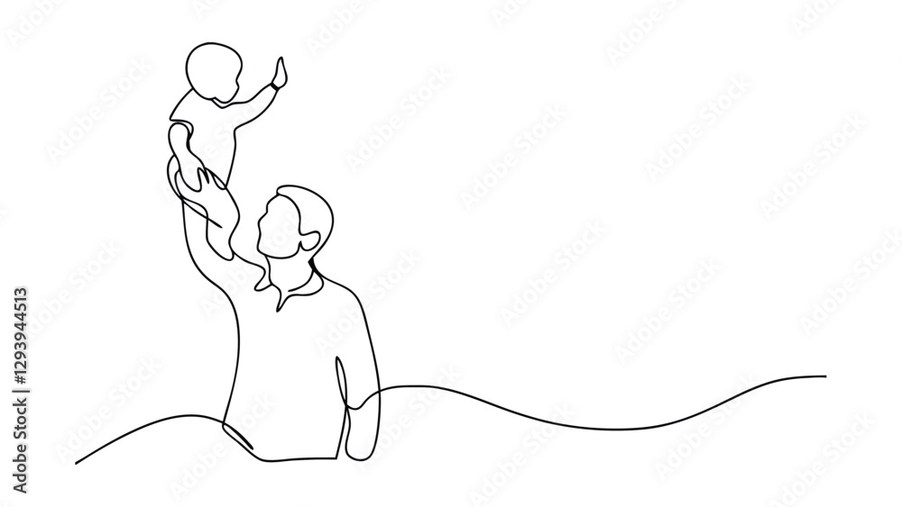 Father and Baby Single Line Drawing Joyful, Loving, Playful Moment Father and Baby Single Line Drawing Joyful, Loving, Playful Moment