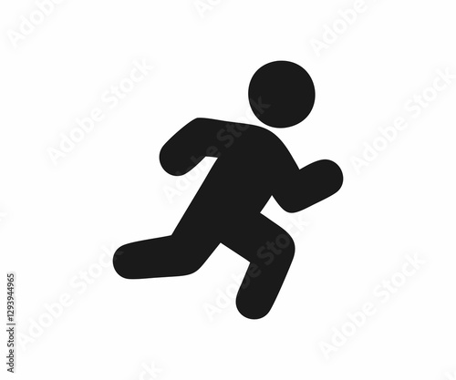 A stylized, black silhouette of a person running against a plain white background.