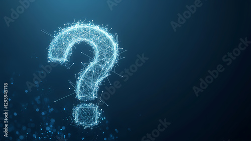 Blue question mark glowing on dark background